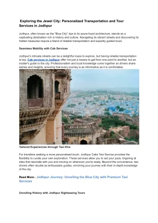 Exploring the Jewel City_ Personalized Transportation and Tour Services in Jodhpur