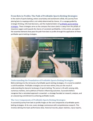 From Bets to Profits The Path of  Profitable Sports Betting Strategies