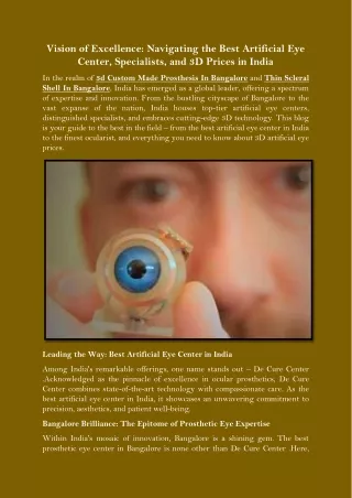 Vision of Excellence Navigating the Best Artificial Eye Center, Specialists, and 3D Prices in India