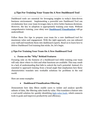 5 Tips For Training Your Team On A New Dashboard Tool