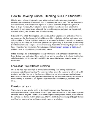 How to Develop Critical Thinking Skills in Students?