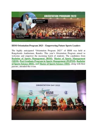 IISM Orientation Program 2023 – Empowering Future Sports Leaders