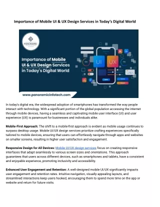 Importance of Mobile UI & UX Design Services in Today’s Digital World