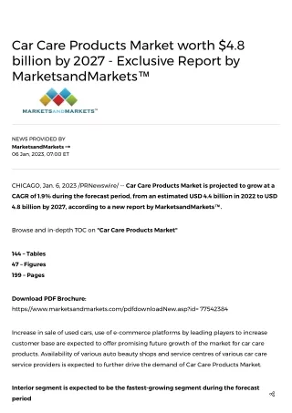 Car Care Products Market worth $4.8 billion by 2027 - Exclusive Report by MarketsandMarkets™