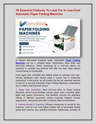 Paper Folding Machines