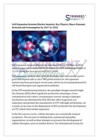 Cell Expansion Systems Market Growth Trends Analysis and Dynamic Demand