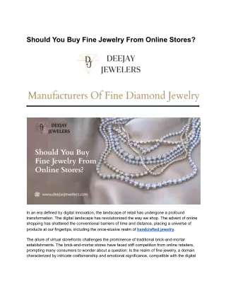 Should You Buy Fine Jewelry From Online Stores