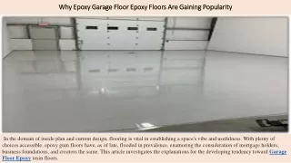 Why Epoxy Garage Floor Epoxy Floors Are Gaining Popularity