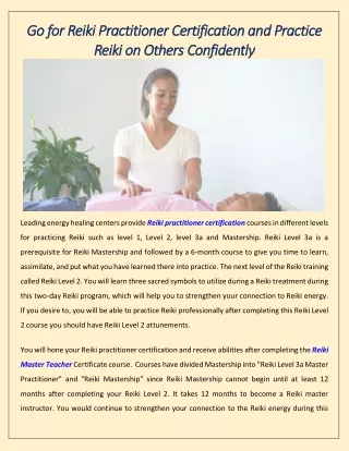 Go for Reiki Practitioner Certification and Practice Reiki on Others Confidently