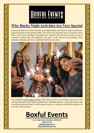 Why Bucks Night Activities Are Very Special