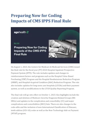 Preparing Now for Coding Impacts of CMS IPPS Final Rule 