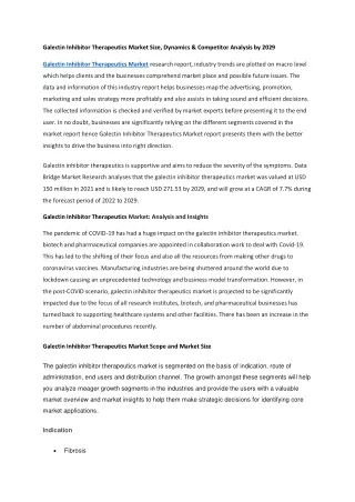 Galectin Inhibitor Therapeutics Market Size, Dynamics & Competitor Analysis by 2029