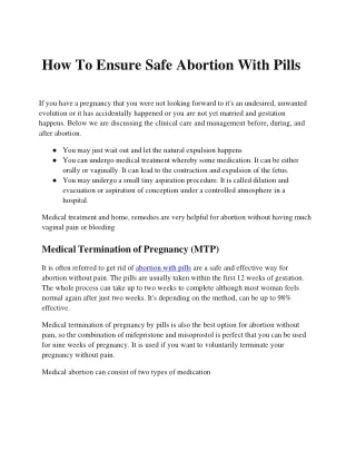 How To Ensure Safe Abortion With Pills