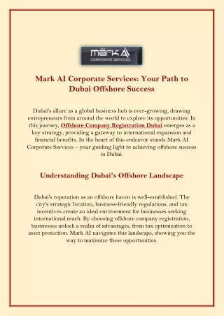 Offshore Company Registration Dubai Mark AI Corporate Services