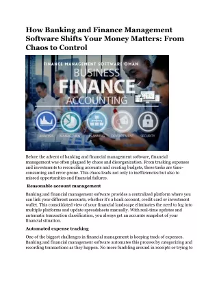 How Banking and Finance Management Software Shifts Your Money Matters From Chaos to Control