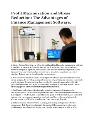 Profit Maximization and Stress Reduction The Advantages of Finance Management Software.