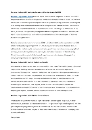 Bacterial Conjunctivitis Market to Eyewitness Massive Growth by 2029