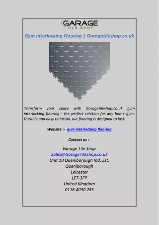 Gym Interlocking Flooring Garagetileshop.co.uk