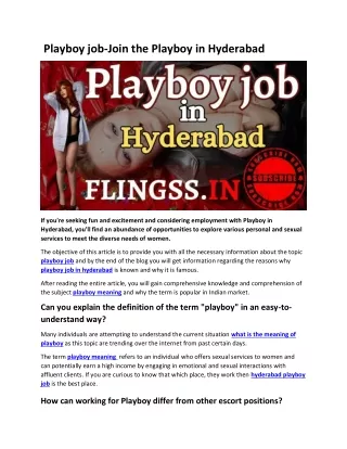 Playboy job-Join the Playboy in Hyderabad