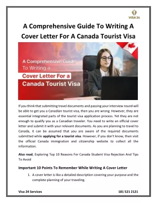 A Comprehensive Guide To Writing A Cover Letter For A Canada Tourist Visa