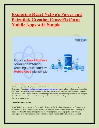 Exploring React Native’s Power and Potential-Creating Cross-Platform Mobile Apps with Simple