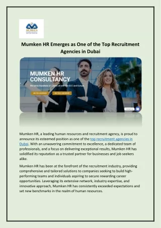 Top Recruitment Agencies in Dubai - Mumken HR