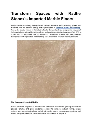 Transform Spaces with Radhe Stonex's Imported Marble Floors