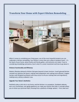 Transform Your Home with Expert Kitchen Remodeling