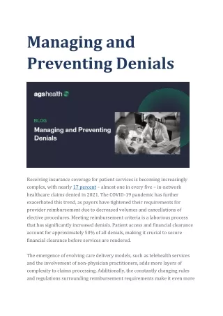 Managing and Preventing Denials