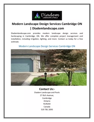 Modern Landscape Design Services Cambridge ON  Diademlandscape