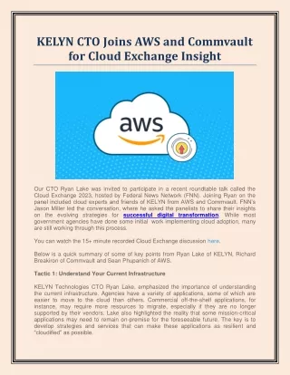 KELYN CTO Joins AWS and Commvault for Cloud Exchange Insight