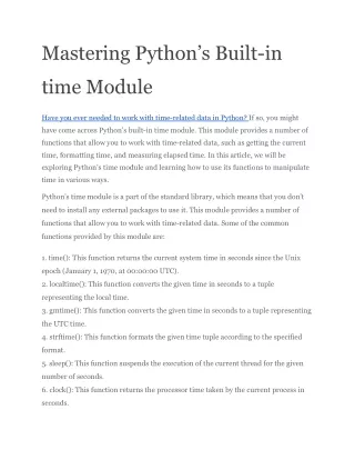 Mastering Python’s Built-in time Module