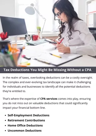 Tax Deductions You Might Be Missing Without a CPA