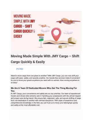 Moving Made Simple With JMY Cargo – Shift Cargo Quickly & Easily