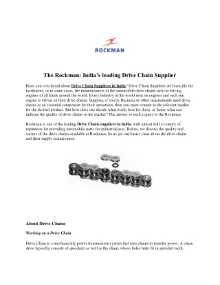 The Rockman India’s leading Drive Chain Supplier