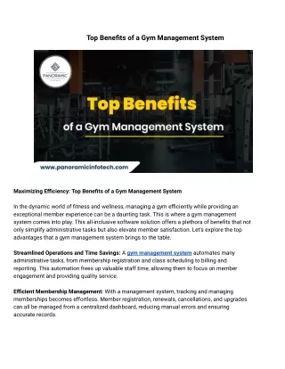 Gym Management Software | Panoramic Infotech