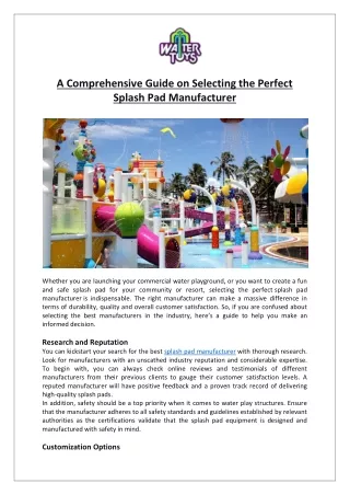 Empex Watertoys® - A Comprehensive Guide on Selecting the Perfect Splash Pad Manufacturer