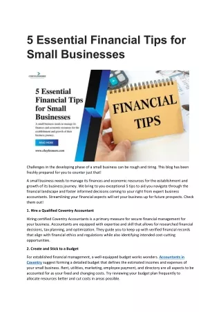 5 Essential Financial Tips for Small Businesses