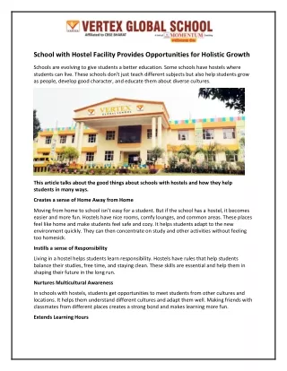 School with Hostel Facility Provides Opportunities for Holistic Growth