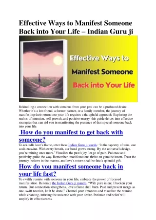 Effective Ways to Manifest Someone Back into Your Life – Indian Guru ji