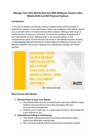 Manage Your Ultra Mobile Services With Billtopup_ Explore Ultra Mobile Refill and Bill Payment Options