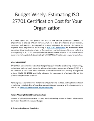 Budget Wisely: Estimating ISO 27701 Certification Cost for Your Organization