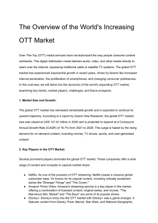 The Overview of the World's Increasing OTT Market