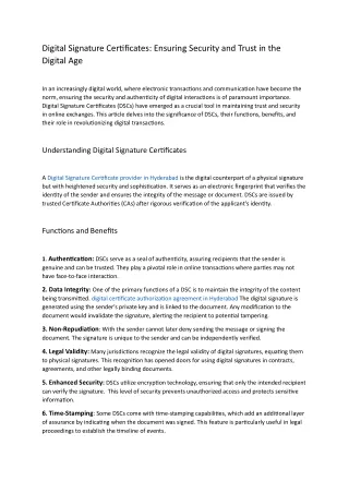 Digital Signature Certificates: Ensuring Security and Trust in the Digital Age