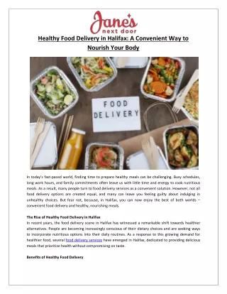 Healthy Food Delivery in Halifax A Convenient Way to Nourish Your Body