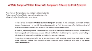 A Wide Range of Voltas Tower ACs Bangalore Offered by Peak Systems