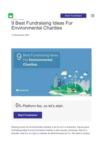 Fundraising Ideas For Environmental Charities