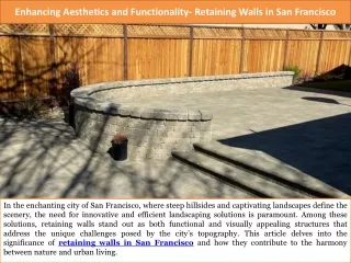Enhancing Aesthetics and Functionality- Retaining Walls in San Francisco