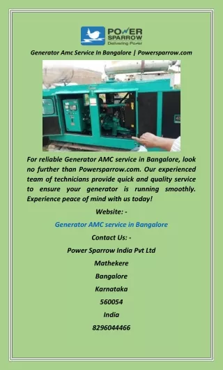 Generator Amc Service In Bangalore  Powersparrow