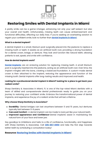 Restoring Smiles with Dental Implants in Miami